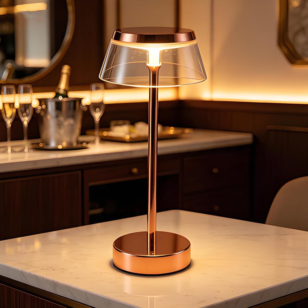 AoLa Lampada da tavolo LED ricaricabile tramite USB Lampada da tavolo senza fili dimmerabile con controllo touch lampada da comodino senza cavi alimentata a batteria per interni ed esterni, oro rosa