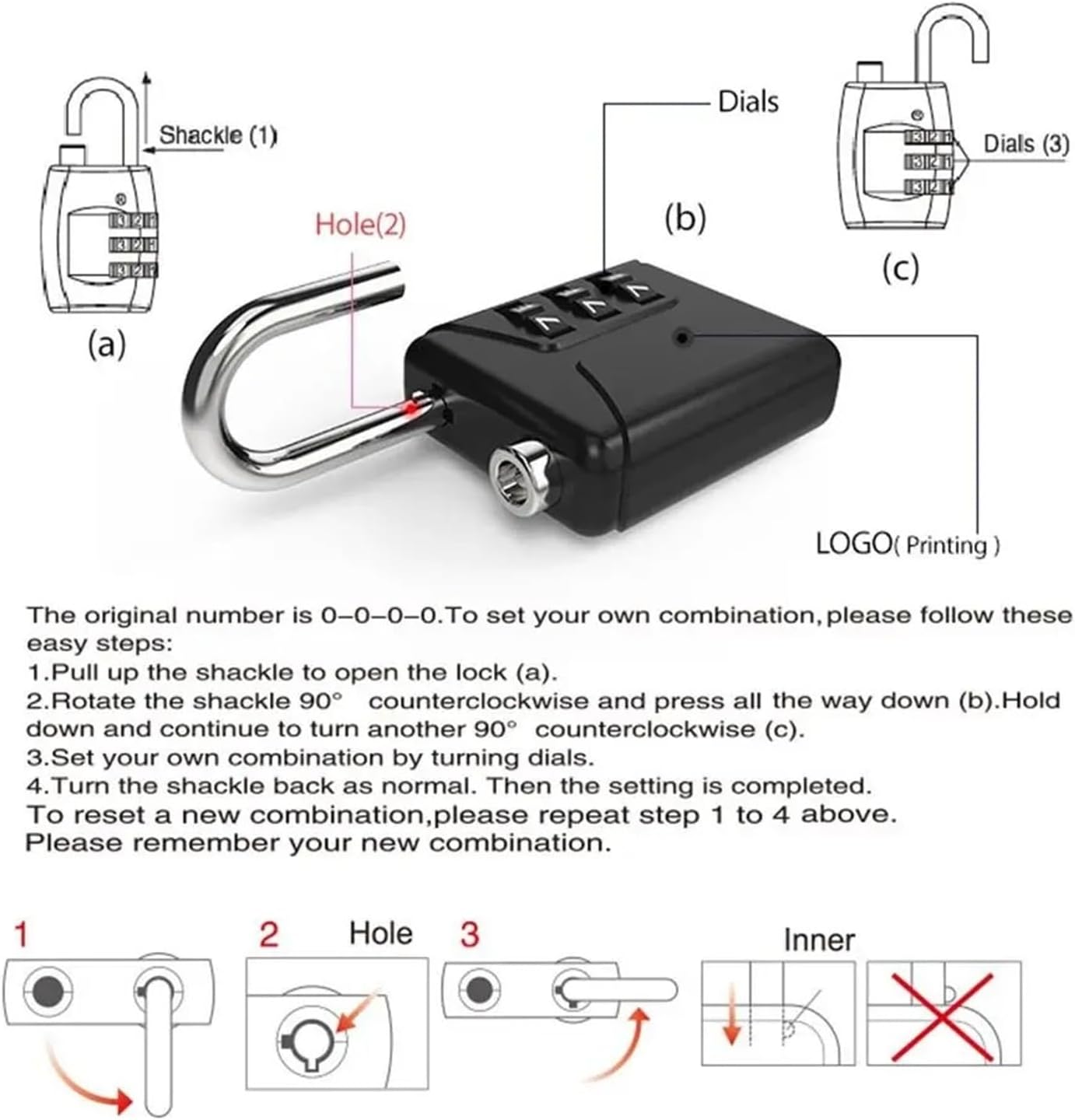 3 Dial Digit Combination Lock ABS Shell Zinc Alloy Password Lock Portable Luggage Backpack Suitcase Padlock 1Pcs(Pink)