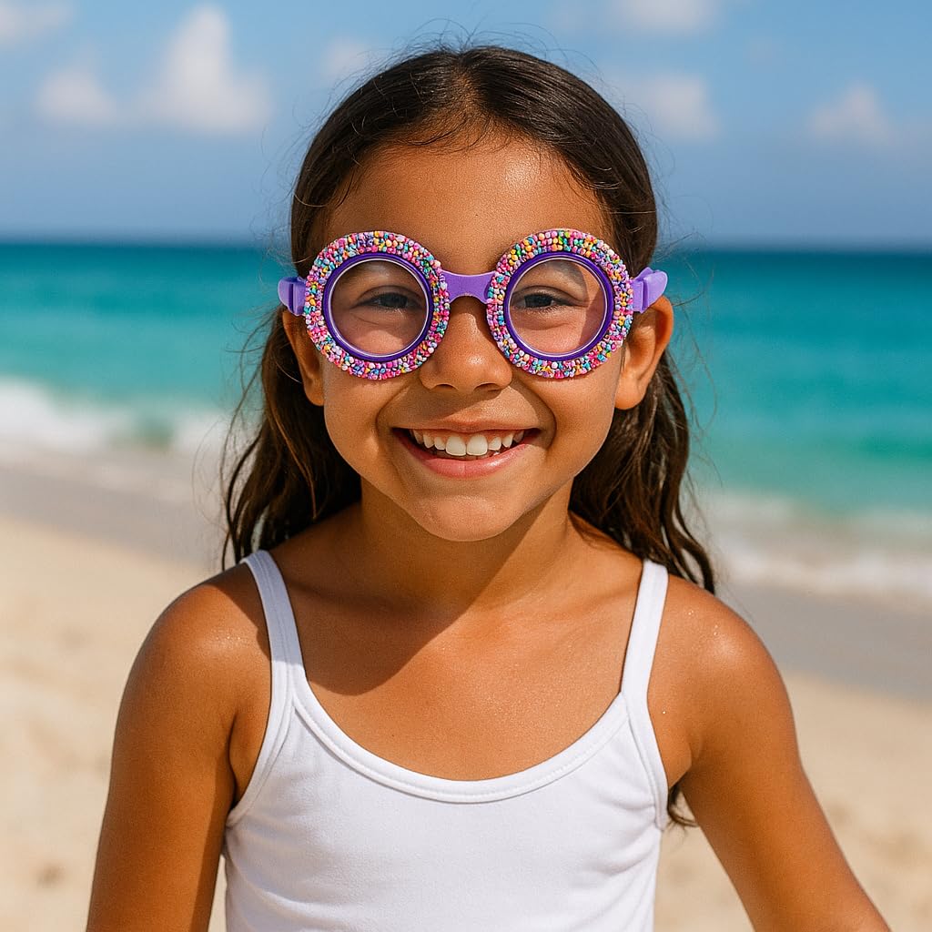 Occhialini da nuoto per bambini per ragazze e ragazzi, divertenti occhiali da nuoto per bambini (OS, viola a spruzzo)