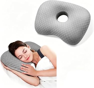 Ear Hole Piercing Pillow,Cotton O-Shaped Side Sleeper Pillow for CNH,Ear Pain Ear Inflammation Pressure Sores for Side Sleepers,Daily Care,Breathable,Fluorescent-Free Gray