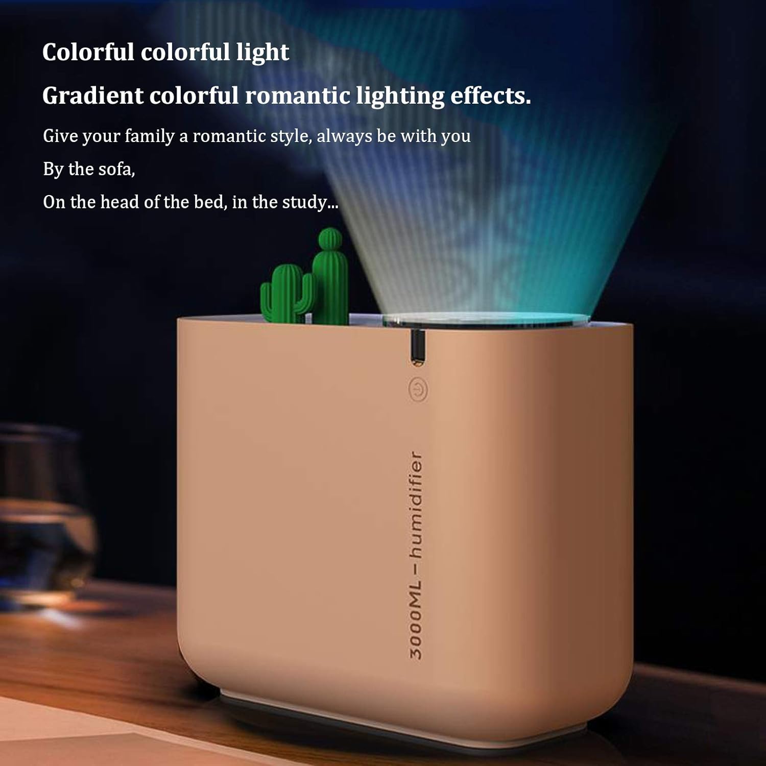 Bedroom Cool Mist Humidifier Ultrasonic Air Humidifier 3000ML Ultra-Quiet Incense Diffuser with Seven-Color Night Light