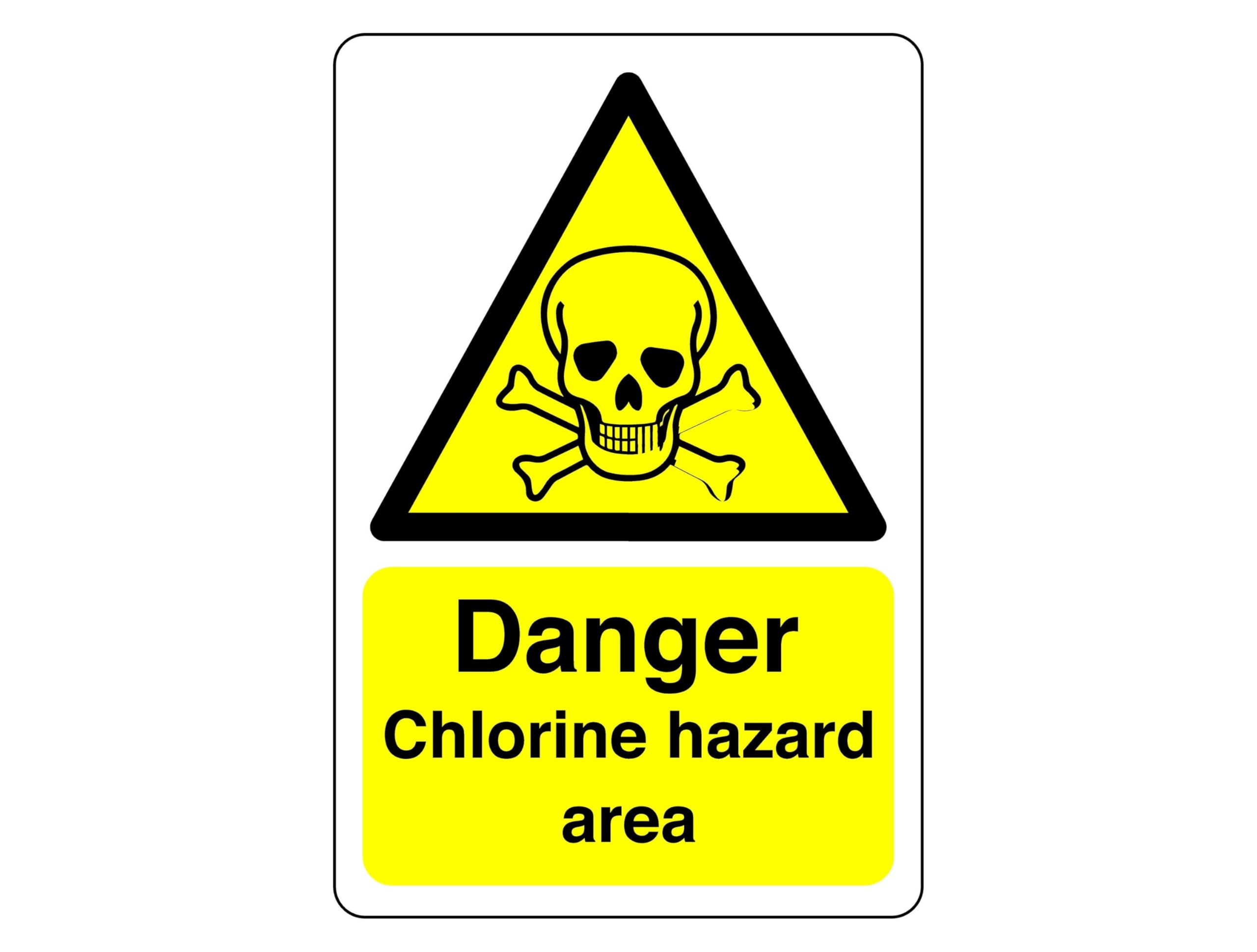 Safety First Display Ltd Yellow/Black Danger Chlorine Hazard Area Sign - High Tack Self-Adhesive Sticker (200Mm X 150Mm) Viewing Distance Within 5M.