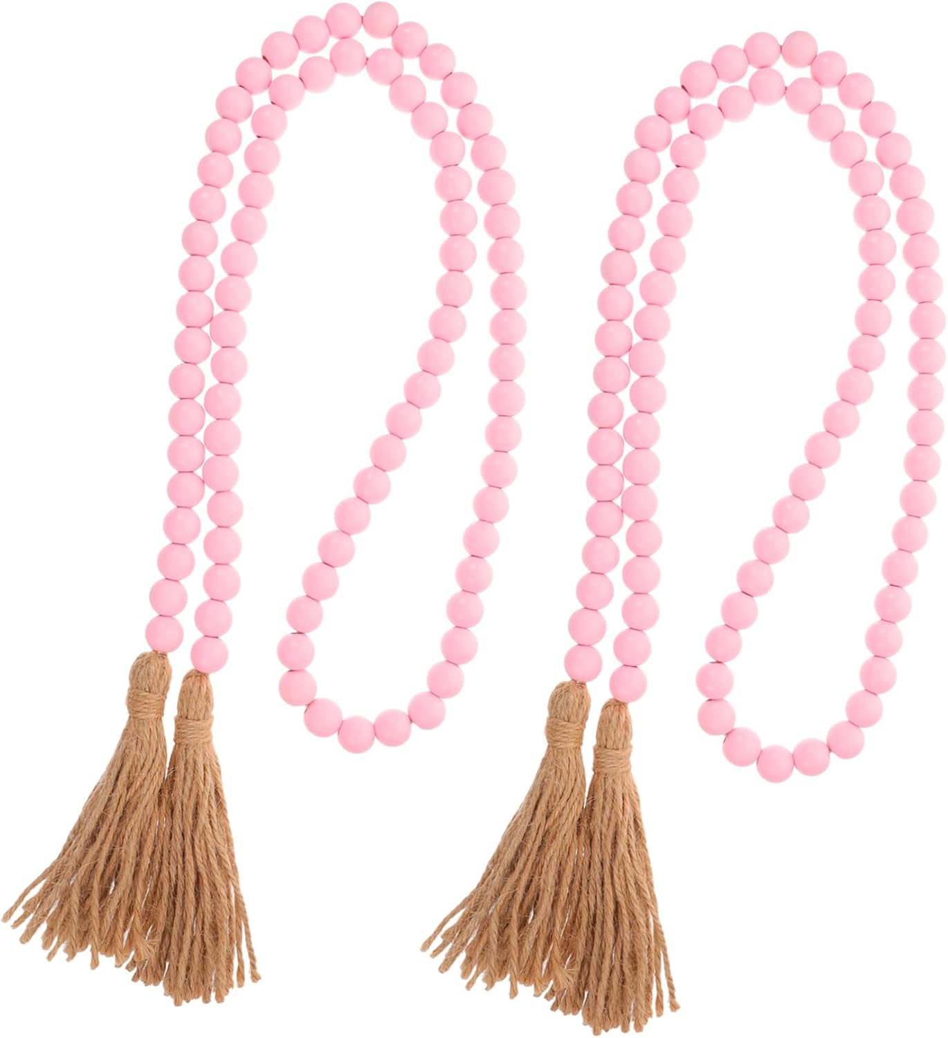 Ipetboom 2pcs Pink Wooden Bead Tassel Garland DIY Wall Hanging Ornament for Bedroom Decor Creative Wood Beads Tiered Tray Decoration with Rope and Elegant Pendant Design