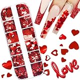Heart Nail Art Stickers Decals Valentine Day Nail Glitter Red Flakes Charms Love Nail Supplies Spark