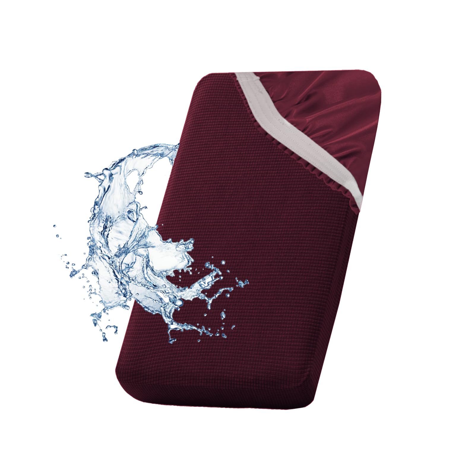 SYLC Waterproof Sofa Cushion Cover, Non-slip Sofa Seat Cushion Covers with Ties, Stretch Couch Cushion Covers Replacement (Wine Red,W 140-170cm, D 110-130cm) โ image 1