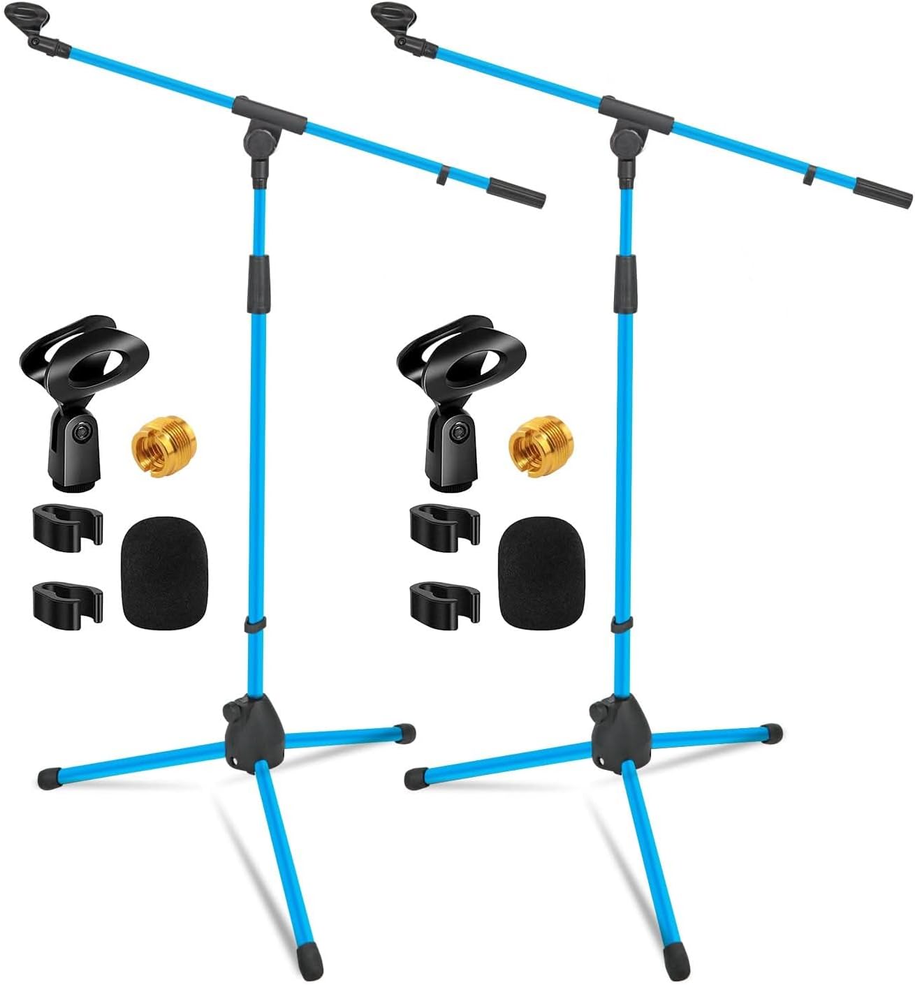 5 Core Mic Stand Floor 2Pc Adjustable Dual Tripod Microphone Stands Holds 2 Mics w Extending Telescoping Boom Arm (Sky Blue)