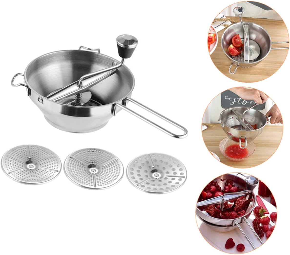 Generic 1 Set Food Blender Potato Masher Gadgets Papas Machine Avocado Masher Applesauce Maker Rotary Kitchen Grinder Kitchen Pounder Nut Rotary Tool Kitchen Gadget Stainless Steel Silver