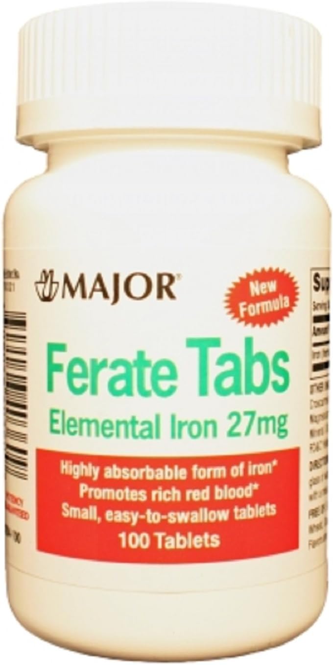 Major PharmaceuticalsFerate Elemental Iron 27mg Tab 100 TABLETS (Value Pack of 3)