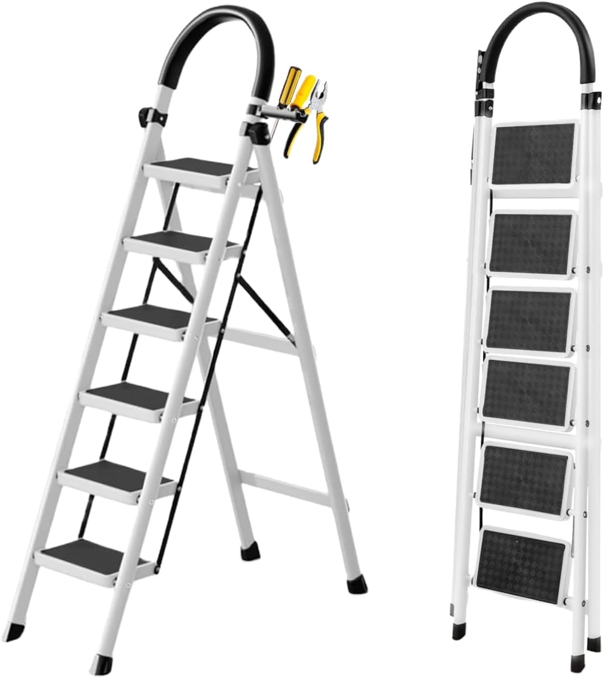 Foldable Ladder 6 Steps, Home Ladder Folding Step Stool with Wide Anti-Slip Pedal, Adults Folding Sturdy Steel Ladder for Home,Kitchen, Garden, Office