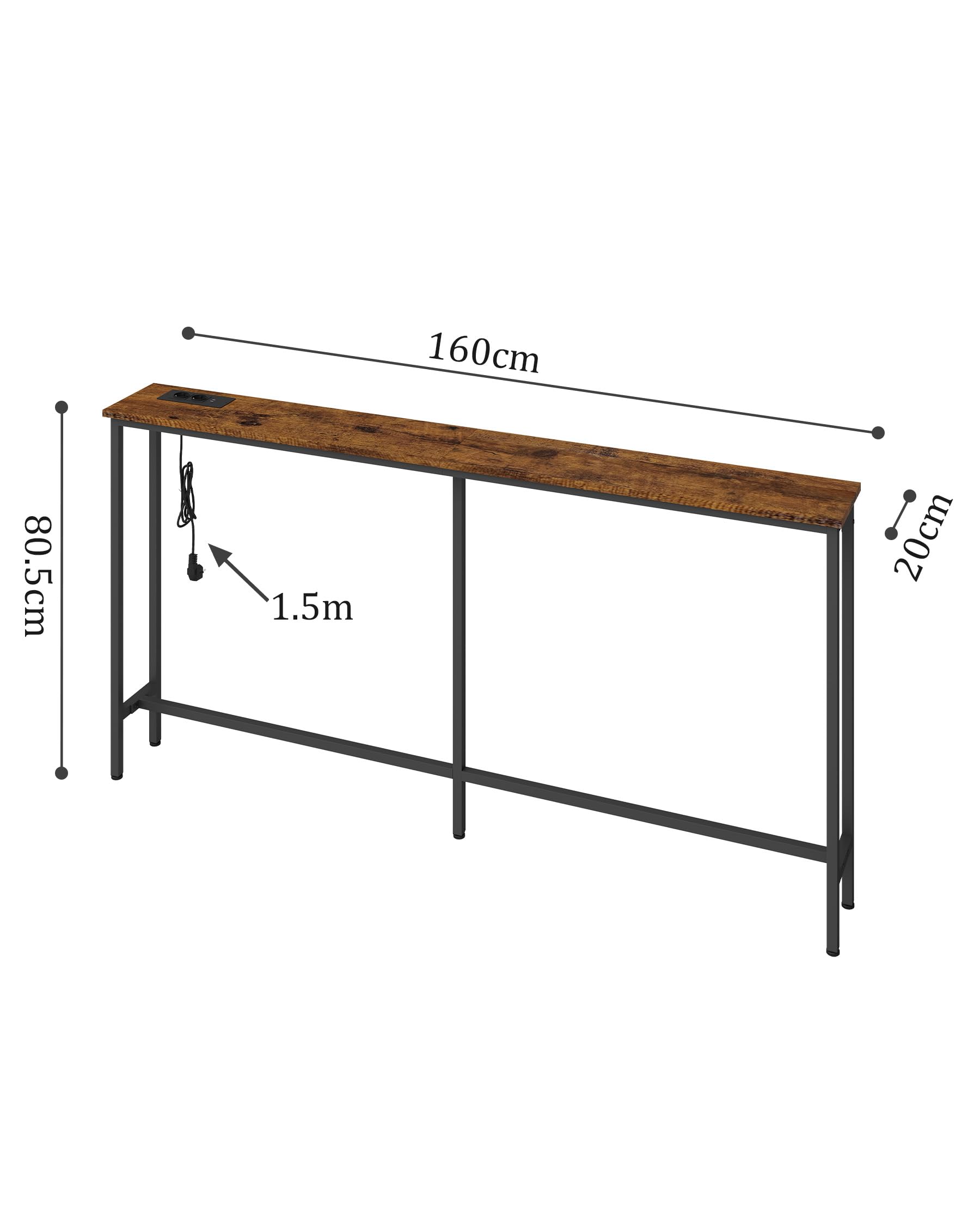 Consolle Ingresso, Tavolino da Divano, Mobili Ingresso Moderno con 2 prese e 2 porte USB(160 x 20 x 80.5 cm)