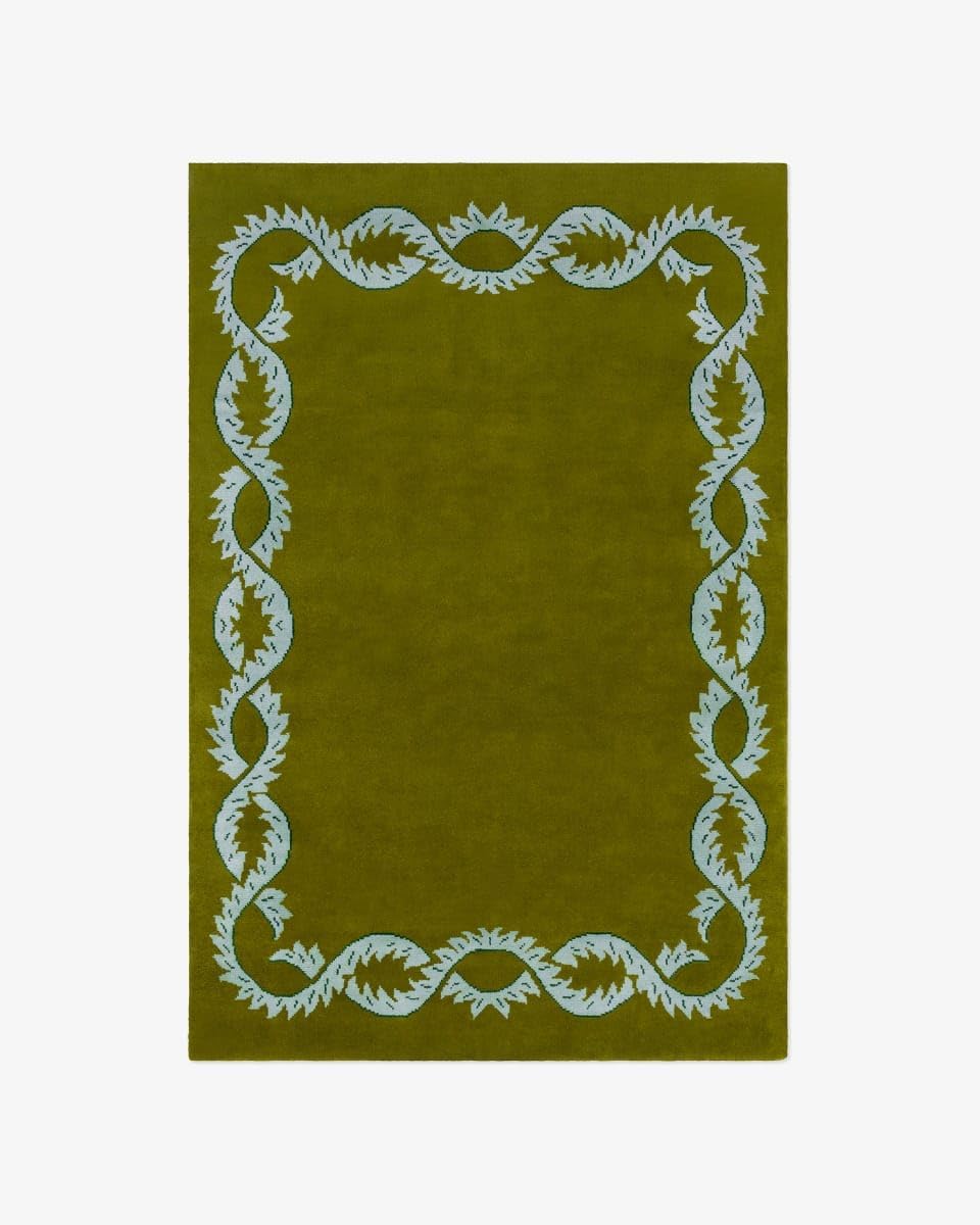 Hand Tufted Wool Area Rug – Climbing Vine Collection – Luxury Designer Border Rug in Rust, Lilac & Olive – Soft Thick Pile Handmade Rug for Living Room, Bedroom & Home Decor (OLIVE, 8X10 FEET)