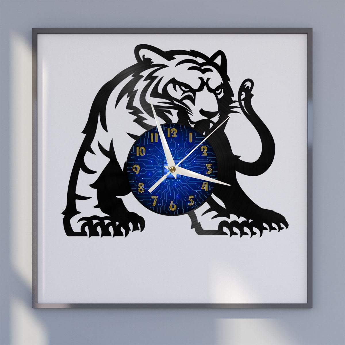Horloge murale en vinyle noir tigre blanc 30 cm décoration salon YHFR