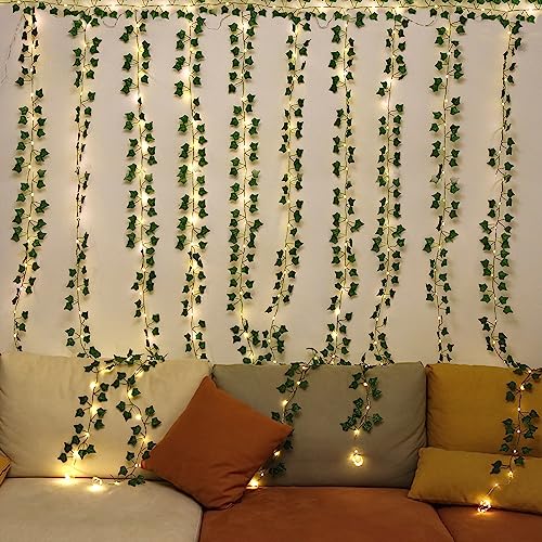 GUOCHENG Ivy Vine Curtain Light LED Leaf Curtain Fairy Lights Green Ivy Garland Copper Light Strings for Windows Wedding Bouquets Party Home Décor - Image 7
