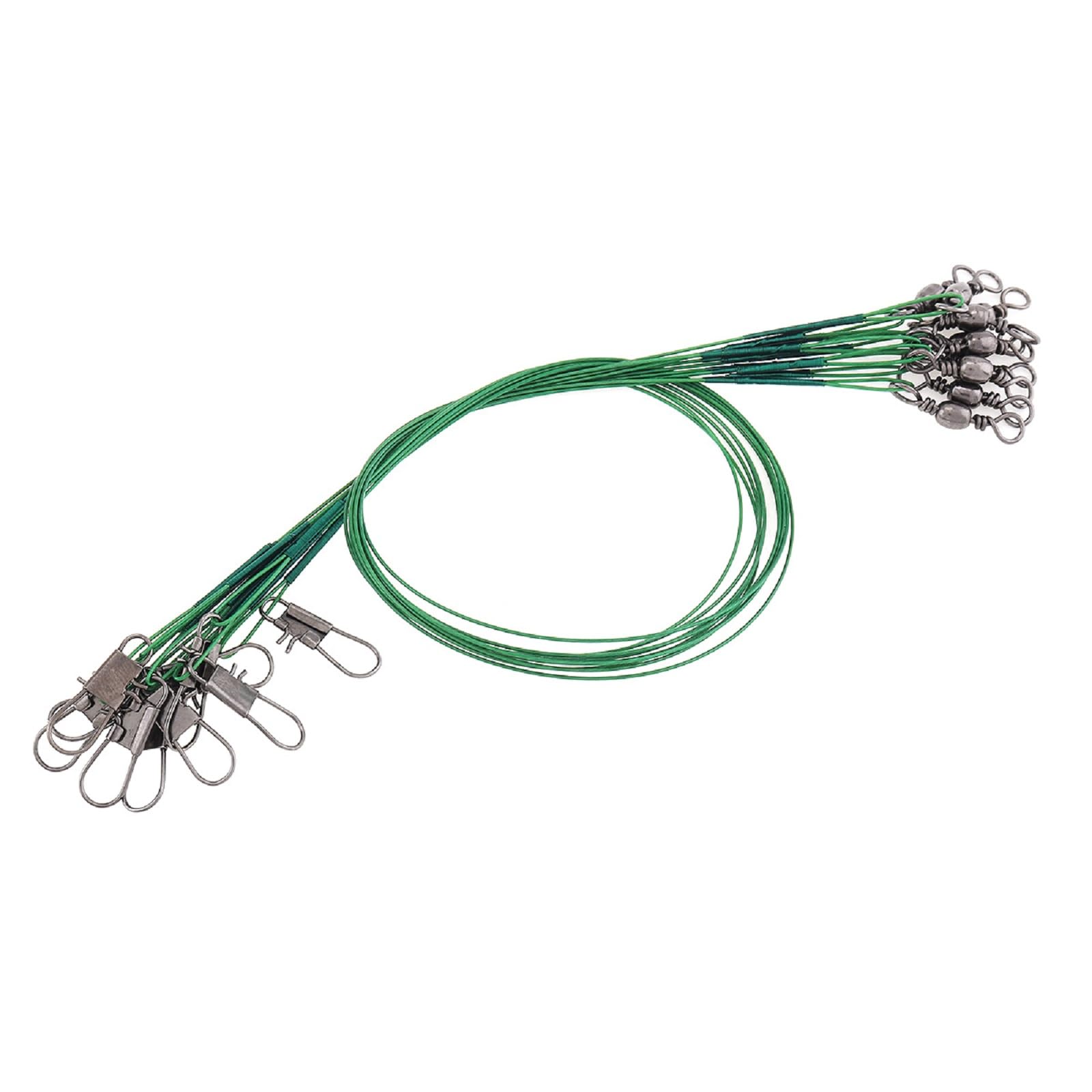 Conskyee 10 PCS Fishing Wire Leaders 125LB Heavy Duty Pike Wire Traces Anti-bite Stainless Steel Fishing Leaders Line with Swivels and Snaps for Lure Spinning Rig Hooks, 280m (Green)