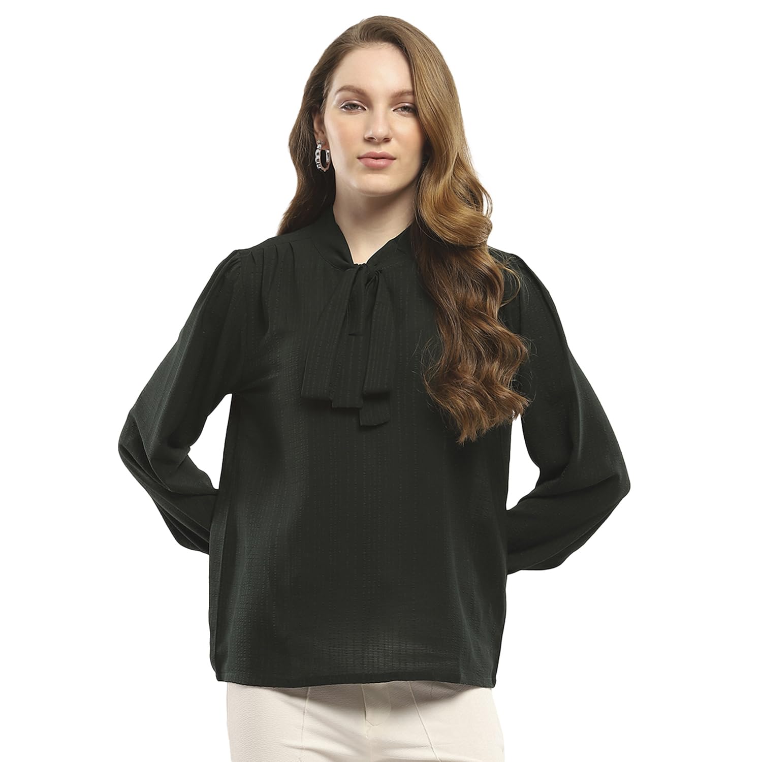 Womens Solid Round Neck Full Sleeve Top