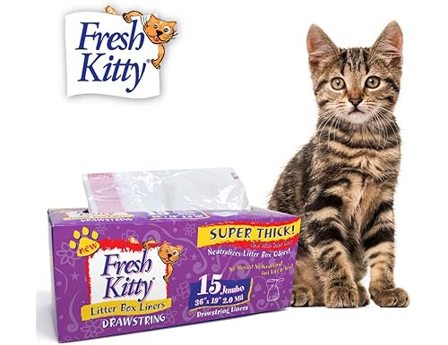 Fresh Kitty Litter Box Liners | Best Odor Eliminating Bags | Jumbo Size, Easy Drawstring Closure