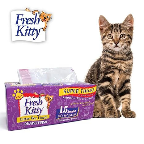 Super Thick, Durable, Easy Clean Up Jumbo Drawstring Scented Litter Pan Box Liners, Bags for Pet Cats, 15 ct (New Version)