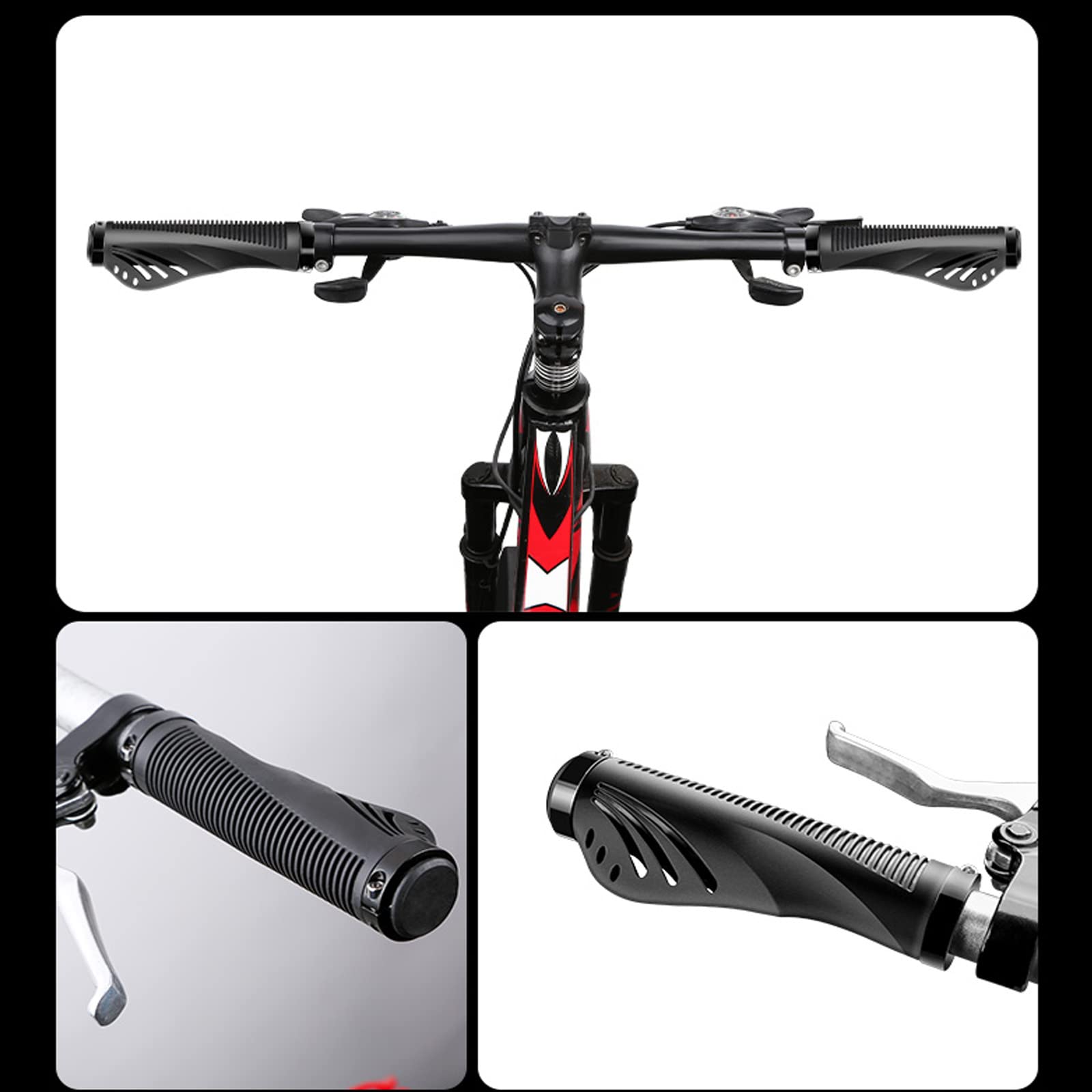 Fahrradlenker, Lenkererhöhungen, Fahrradgriffe for den Lenker, rutschfest, bequem, Gummi-Fahrradgriffe for den Außenbereich, Straßen- und Mountainbike-Griffe(Black red)