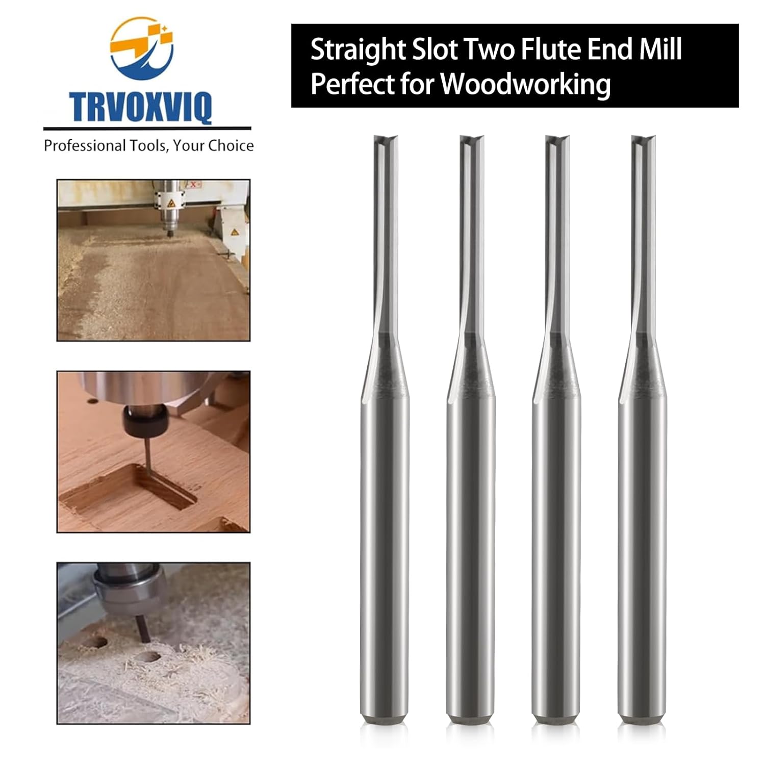 CNC Straight Router Bit 1/8 Inch Shank 1/16 Cutting Dia Router Bit Straight Flute Carbide End Mill Cutter 2-Flute Carbide CNC bit for Woodworking 10 Pack