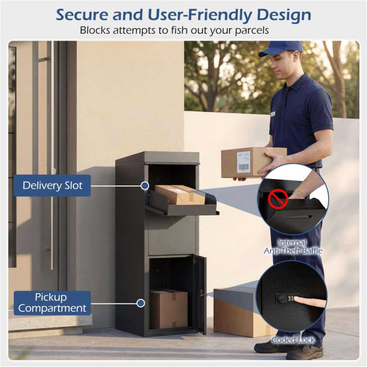 Package Delivery Box Anti-Theft with Code Lock, Heavy Duty Galvanized Steel Parcel Drop Box for Outdoor Porch, Secure Storage for Packages, Home Mail Storage Secure Drop Box, Front Door Accessory