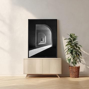 Light and Shadow Black and White Canvas Wall Art - Architectural Photography Print Black Framed Poster Pictures Rest and Relax on Toilet Paintings for Living Room Bathroom Modern Wall Decor 18Lx12W,Black Framed