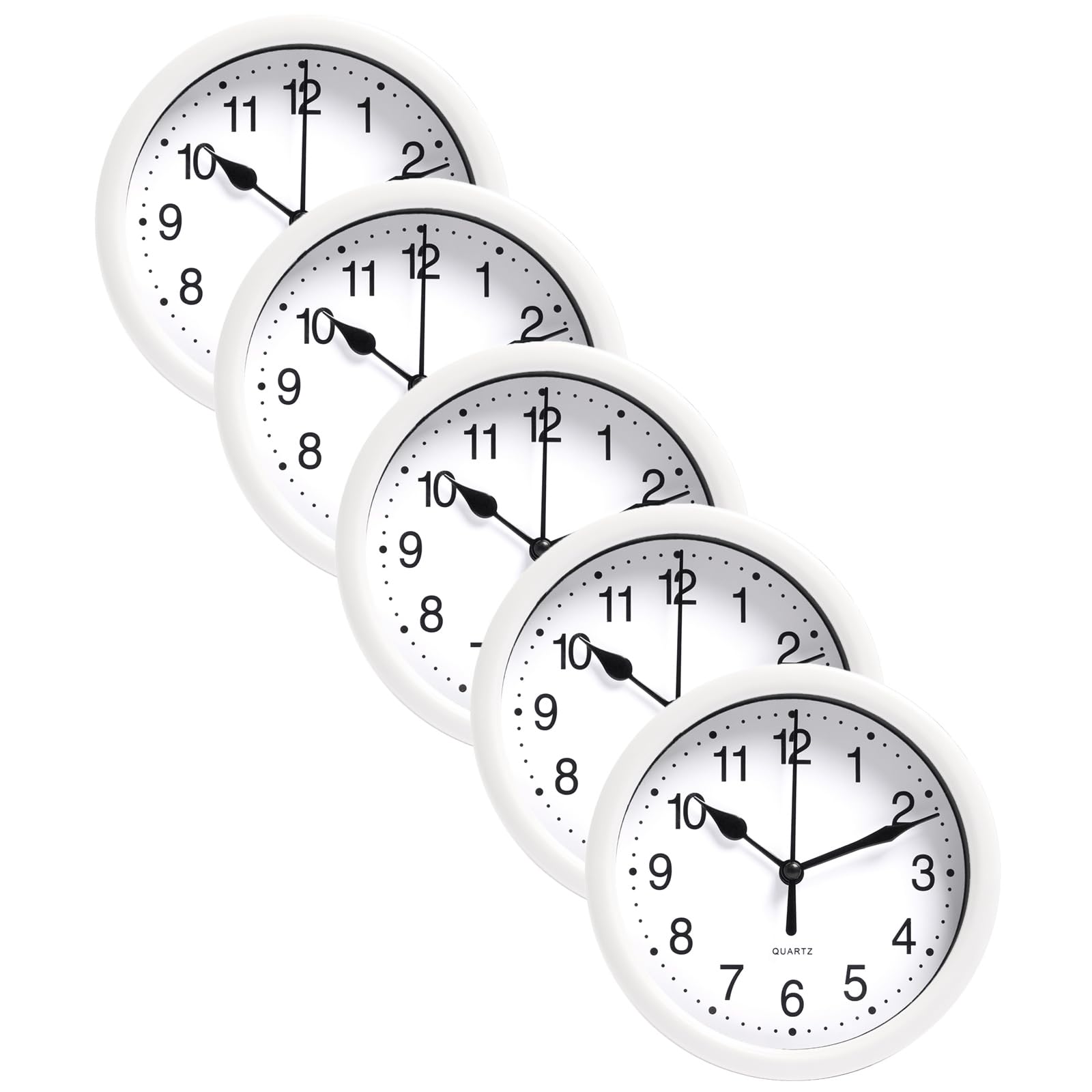 OHS Small Wall Clocks Battery Operated Set of 5, Wall Clock Round Modern 6 Inch Wall Clock for Home Office Bedroom Large Numbers Easy To Read, White