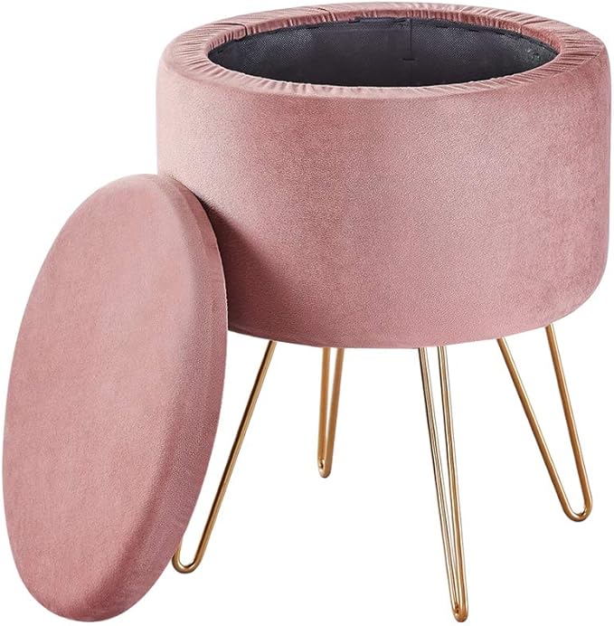 Cplxroc Modern Storage Ottoman with Storage, Round Velvet Footstool