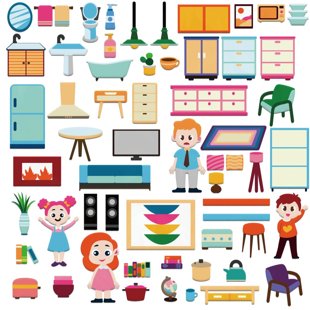 BEUNITONE Felt Story Board Set 59 Pcs Large Home Life Theme Preschool Storytelling Board Pieces for Early Storytelling Felt Flannel Board Story Set for Birthday Gifts Classroom Wall Hanging