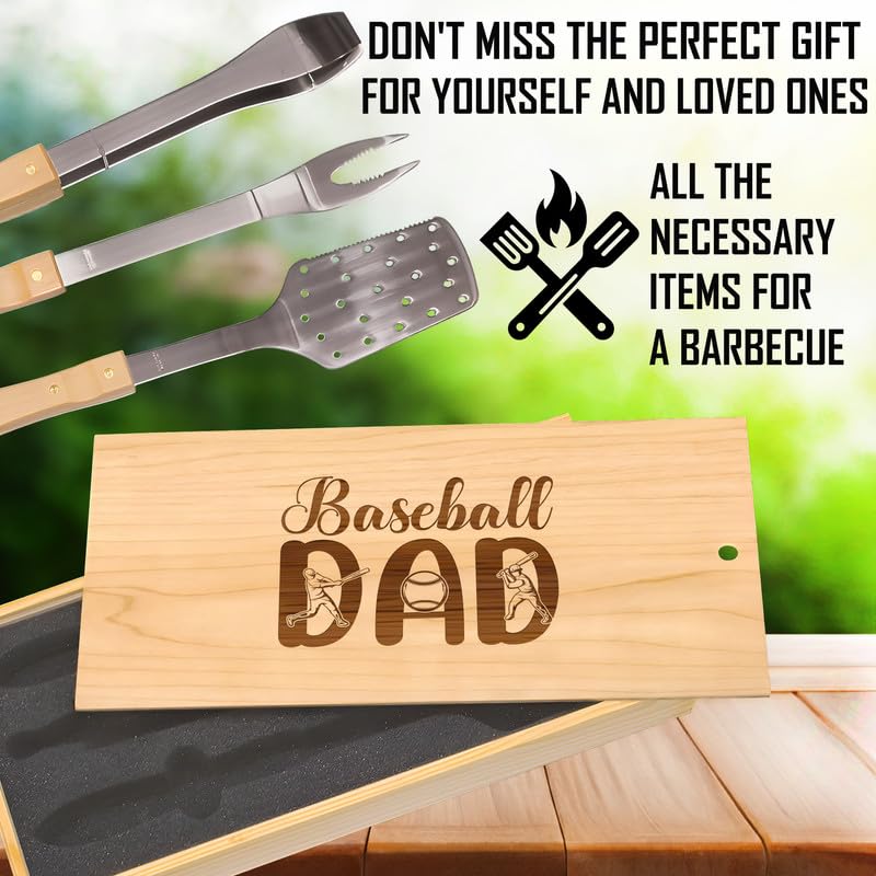 Set de herramientas para parrilla grabado Baseball Dad miniatura 2
