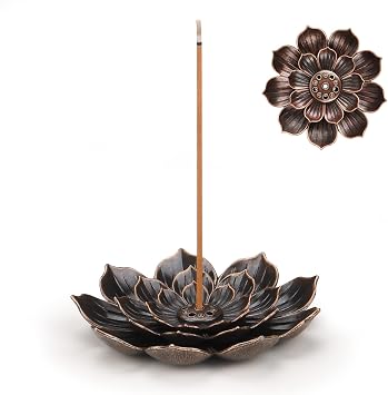 Shirene Lotus Incense Stick Holder,2 Pcs Brass Incense Holder with Detachable Burner for Stick Cone Coil Incense Mini Lotus Incense Burner for Home Office Yoga Meditation Tea House SPA