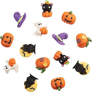 DanLingJewelry 30 pcs 6 Styles Resin Cabochons Halloween Theme Pumpkin Castle Ghost Flatback Charms for DIY Craft Scrapbooking Making