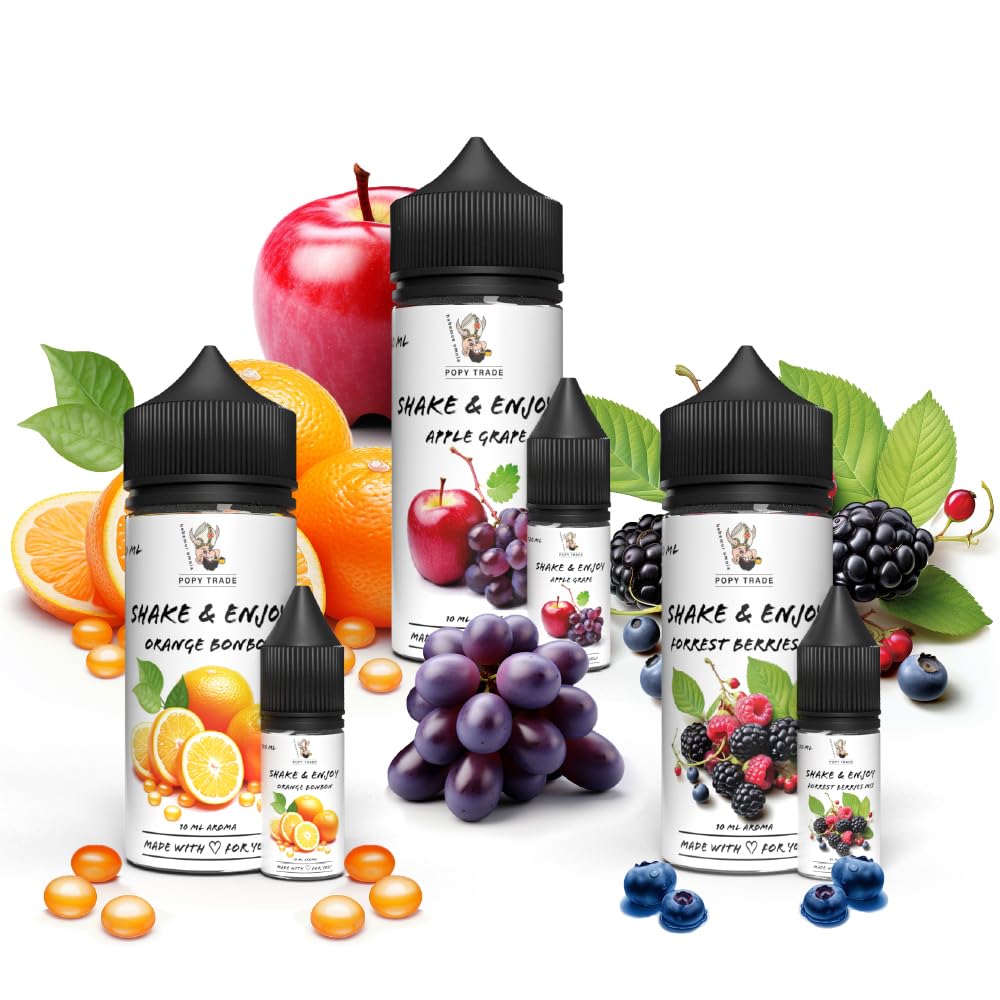 POPY TRADE - Shake & Enjoy Zestaw 3 bestsellerów nr 5 - Wysoko skoncentrowany aromat 3 x 10ml w butelce z dozownikiem, do żywności, napojów, rozpylaczy, wytwornic mgły