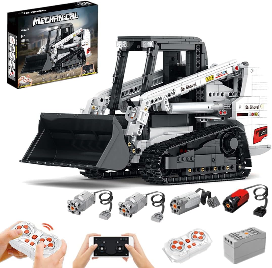 HBBY Technology Remote Controlled Excavator Building Blocks, Technology App-Controlled Bobcat Bulldozer with Motor, 1366 Clamping Blocks Construction Vehicle Model, Compatible with Lego Technic
