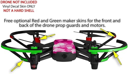 Miniatura 3 de Skin Decal Wrap 2 Pack Compatible with DJI Ryze Tello Bokeh Squared Hot Pink Drone NOT Included