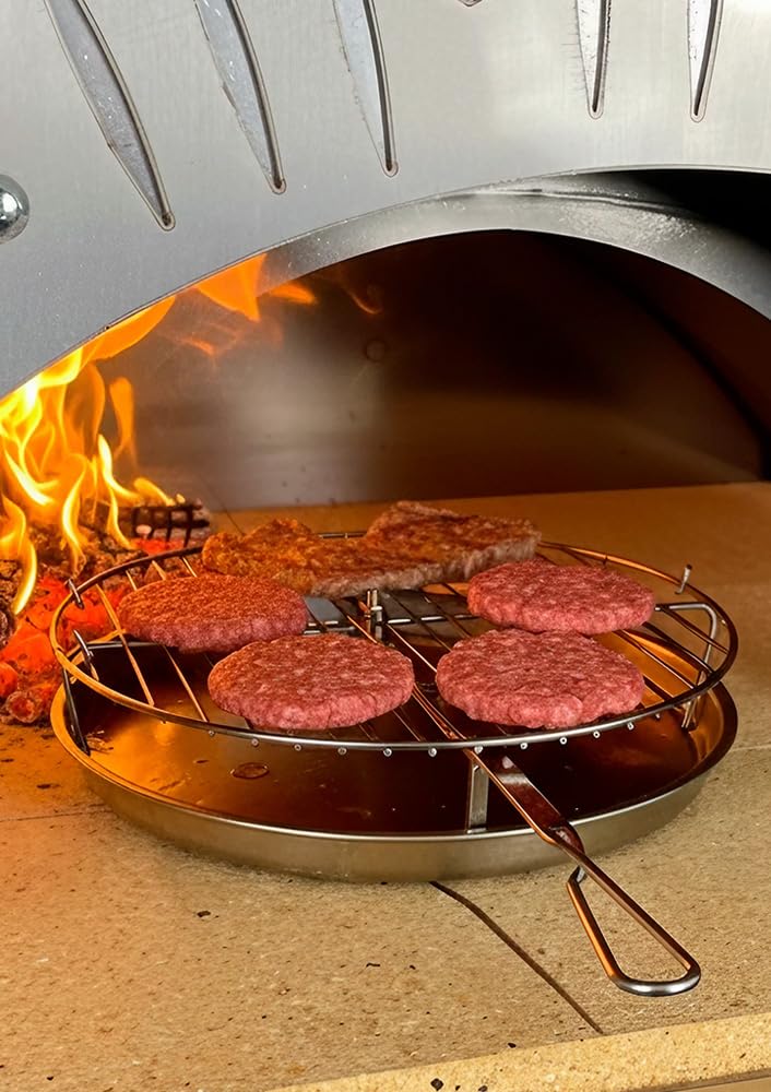 Forno a legna da esterno Per Pizza, Pane, focaccia Alfonso 2 Pizze Con Carrello Antracite, mattoni refrattari, biscotto 3 cm, portina acciaio inox e pirometro 500 gradi, cottura diretta, Made In Italy