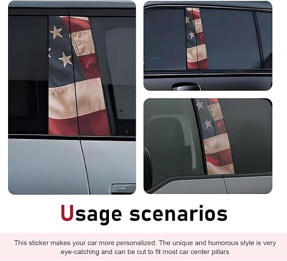 2 PCS Car B Pillar Decals, Vintage American Flag Patriotic Sticker, Cuttable Scratch Covering Protective Film, Universal Waterproof Self-adhesive Decoration Trim for Door Center Pillar (Red)