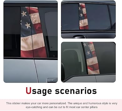 2 PCS Car B Pillar Decals, Vintage American Flag Patriotic Sticker, Cuttable Scratch Covering Protective Film, Universal Waterproof Self-adhesive Decoration Trim for Door Center Pillar (Red)