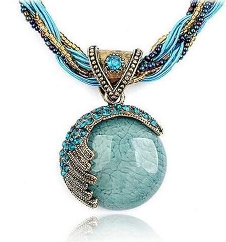 Retro Vintage Collar Bohemio para las mujeres de las muchachas de la declaración de Bohemia de cuentas de color turquesa Rhinestone colgante collar de joyería de moda