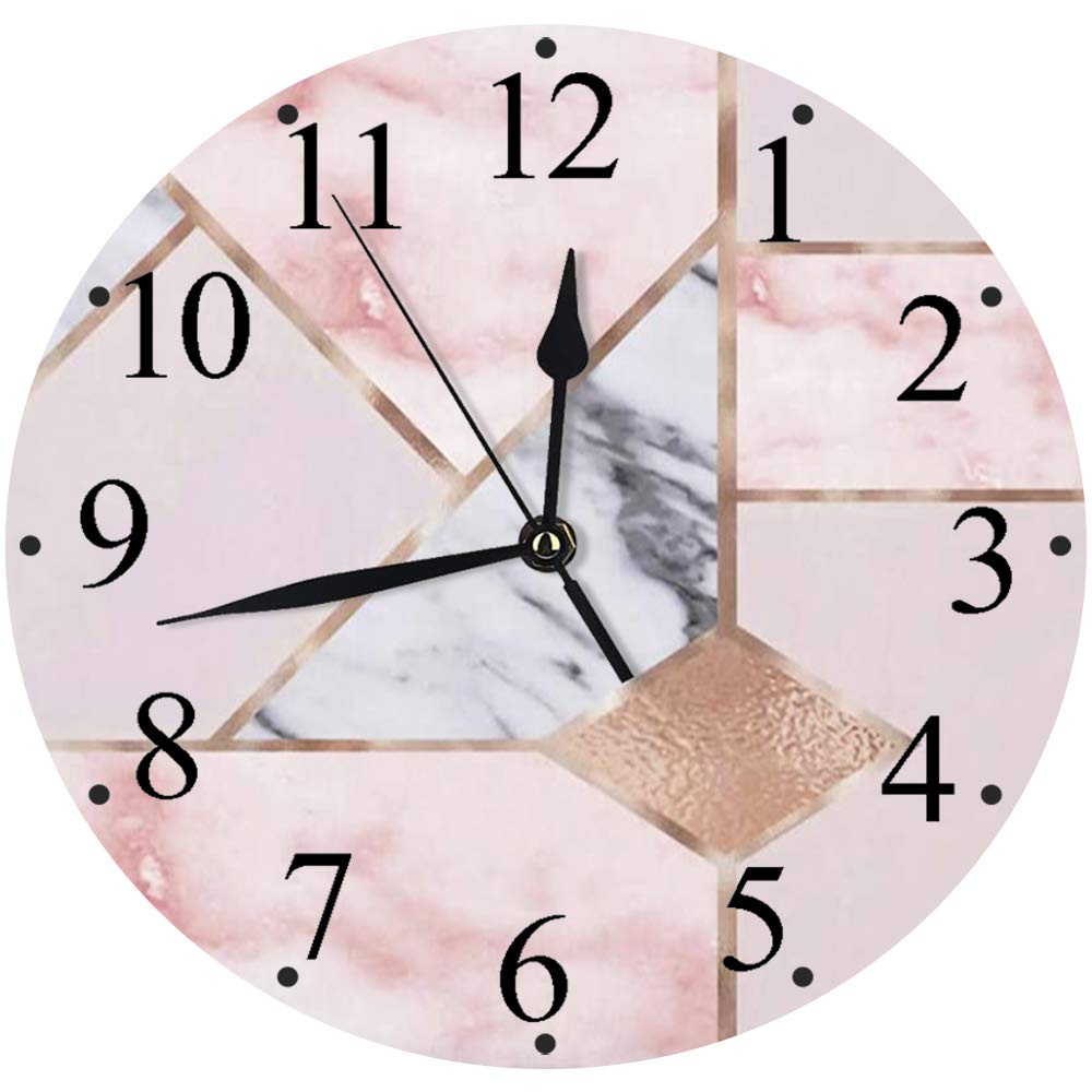 LUHUN Wall Clock Quiet Office Home Decor Clocks Marble Pink Rose GoldWall Clock Quiet Office Home Decor Clocks