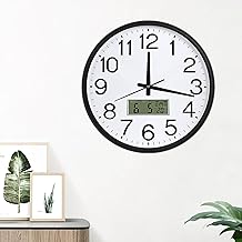 SUNOYA Silent Wall Clock with Temperature Display, 32 cm Wireless Wall Clock without Ticking Noise, Digital Radio Wall Clock with Calendar Digital LCD, Wall Kitchen Clock, for Living Room, Bedroom