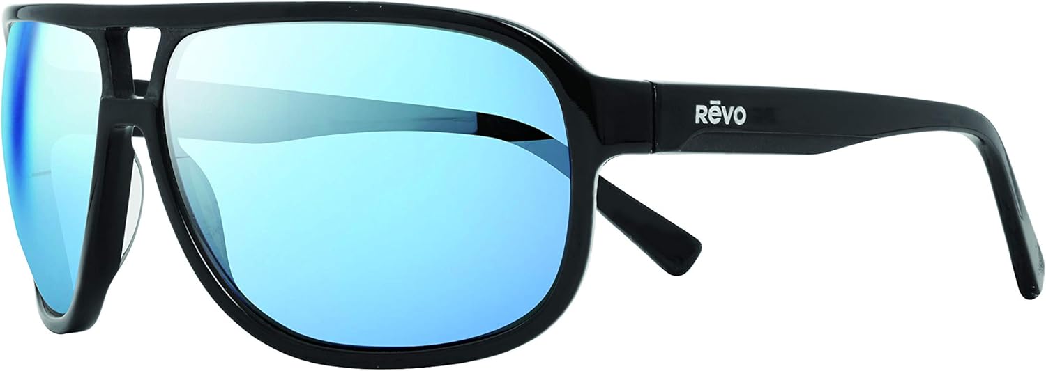 Revo Sunglasses Hank: Polarized Lens Filters UV, Eco-Friendly Aviator Frame, Black Frame with Blue Water Lens