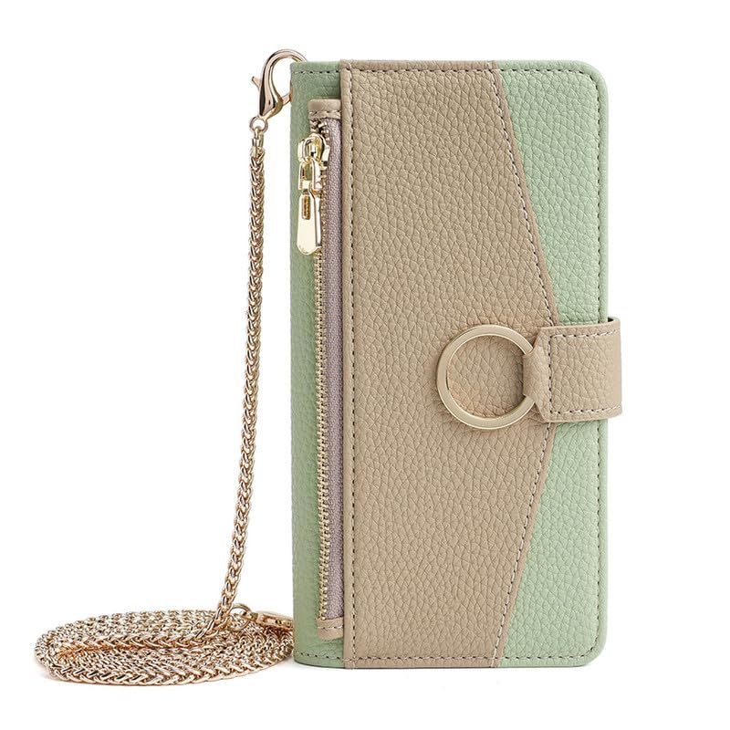 Coque Pixel 9 portefeuille en cuir vert avec bandoulière pour vos sorties