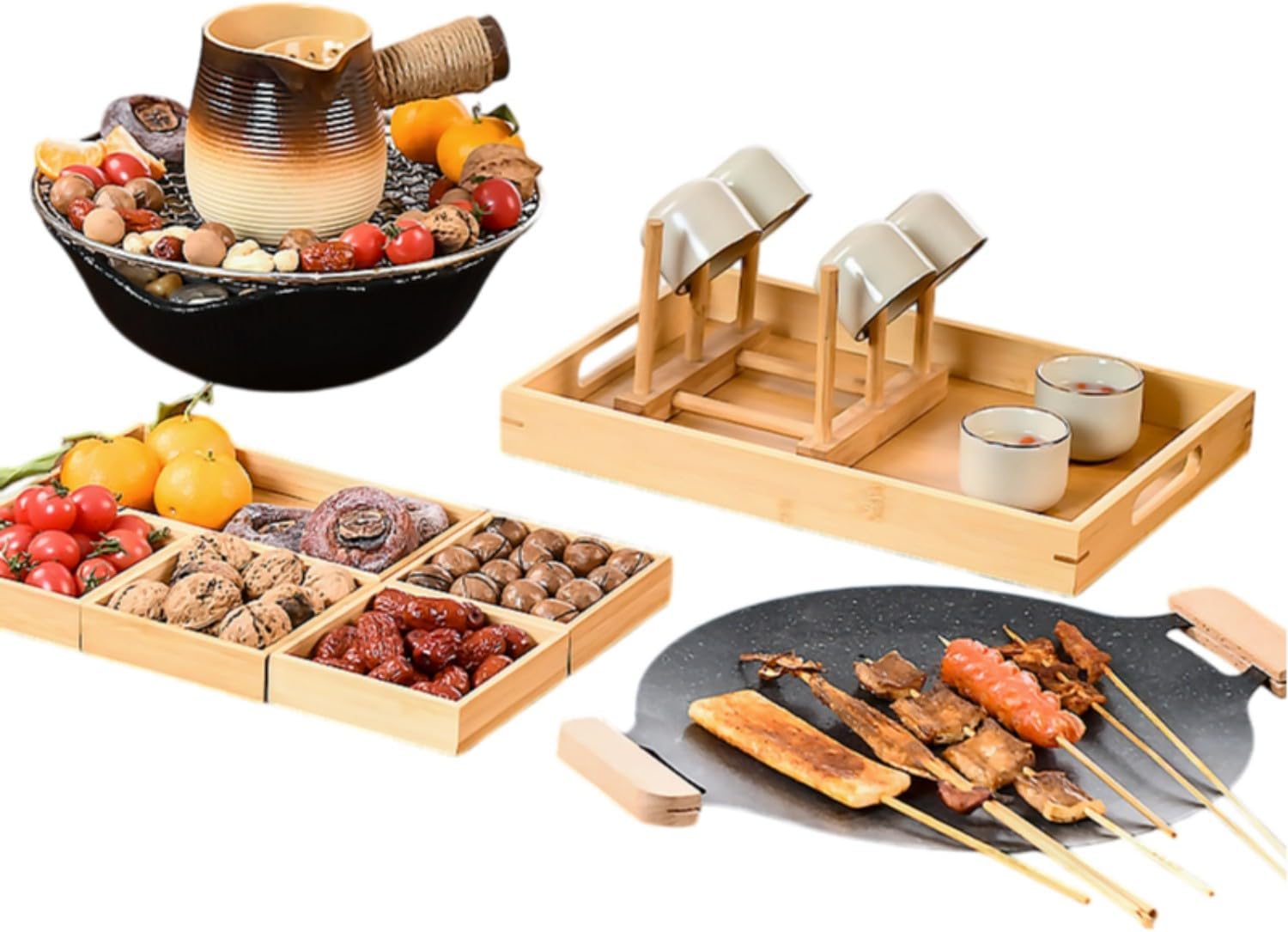 围炉煮茶家用室内煮茶炉套装2026新款款电 Ceramic Kung Fu Tea Set,teapot,Teacups,warming Wedding Birthday Gift,Tea Tray Chinese,Dishwasher Safe 静石/线控+干烧（罐壶） 渐变色+果盘+六杯+杯架+烤盘+网-1L以上