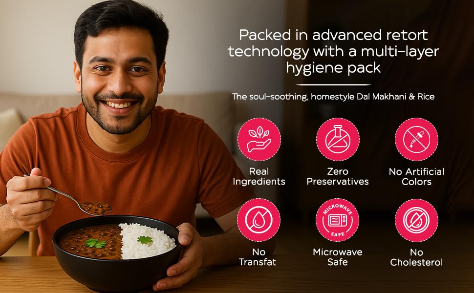 HOCCO Combo Ready To Eat Dal Makhani & Rice | Just Heat & Eat | | Pure Veg Indian Food | Ready To Eat Meal | No Added Preservative & Colours | Meal Ready in 5 Minutes | Microwaveable Serves (375g) - Image 5 thumbnail