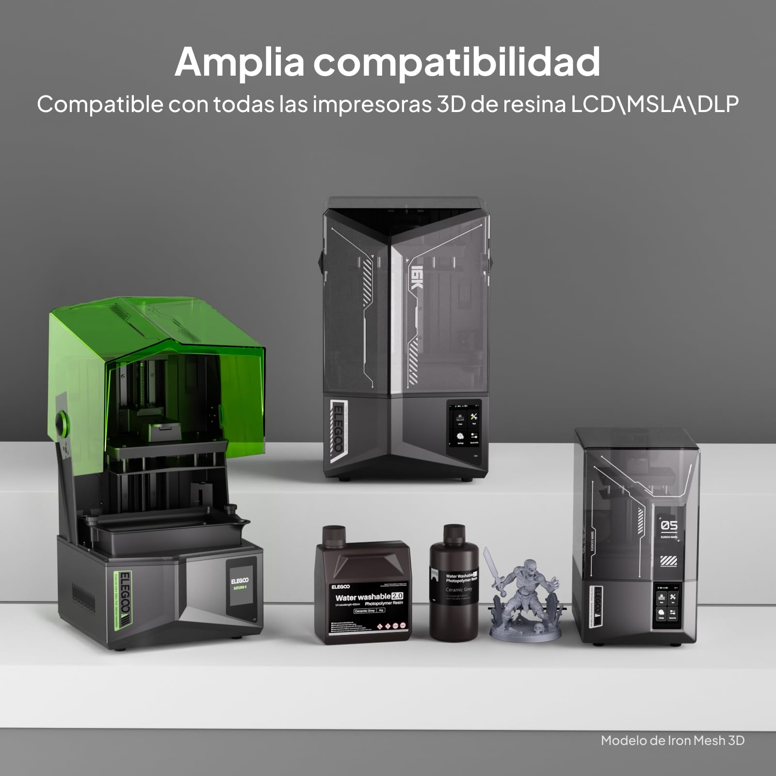 ELEGOO Resina Lavable al Agua 2.0 Gris 2KG, Resina 3D UV Rápido 395-405nm de Baja Contracción y Alta Durabilidad, Resina Fotopolímero 3D para Impresoras 3D Resina LCD/SLA/DLP