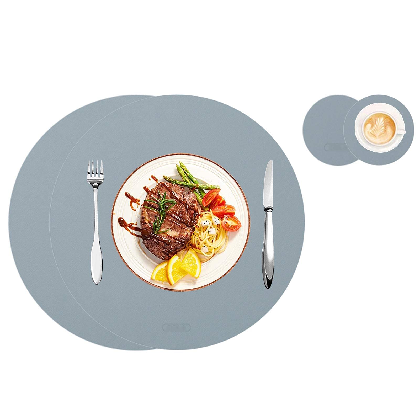 Set de table en cuir gris rond et sous-verre imperméable lavable pour la cuisine