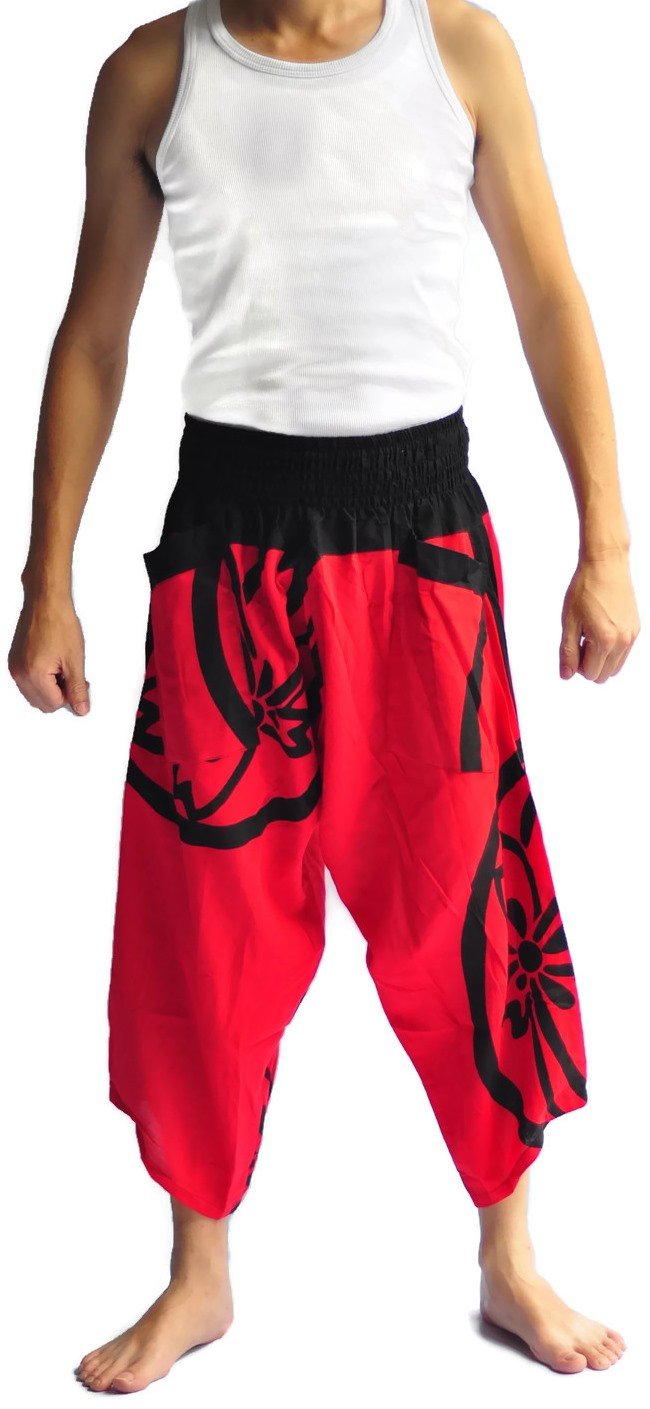Siam Trendy Men's Samurai Pants One Size Black and White Graphic Design