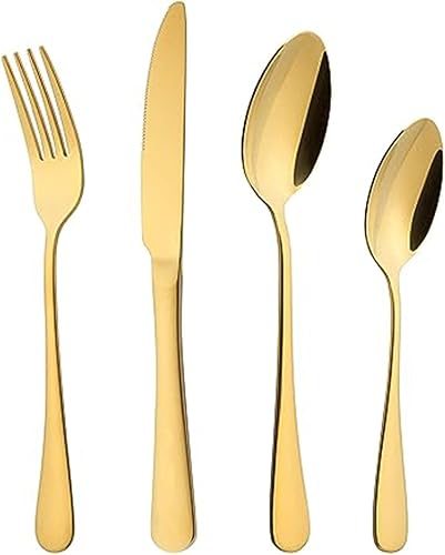 Miniatura 4 de Juego de cubiertos dorados, servicio para 4, juego de vajilla de acero inoxidable de alta calidad, juego de cubiertos de 16 piezas, incluye