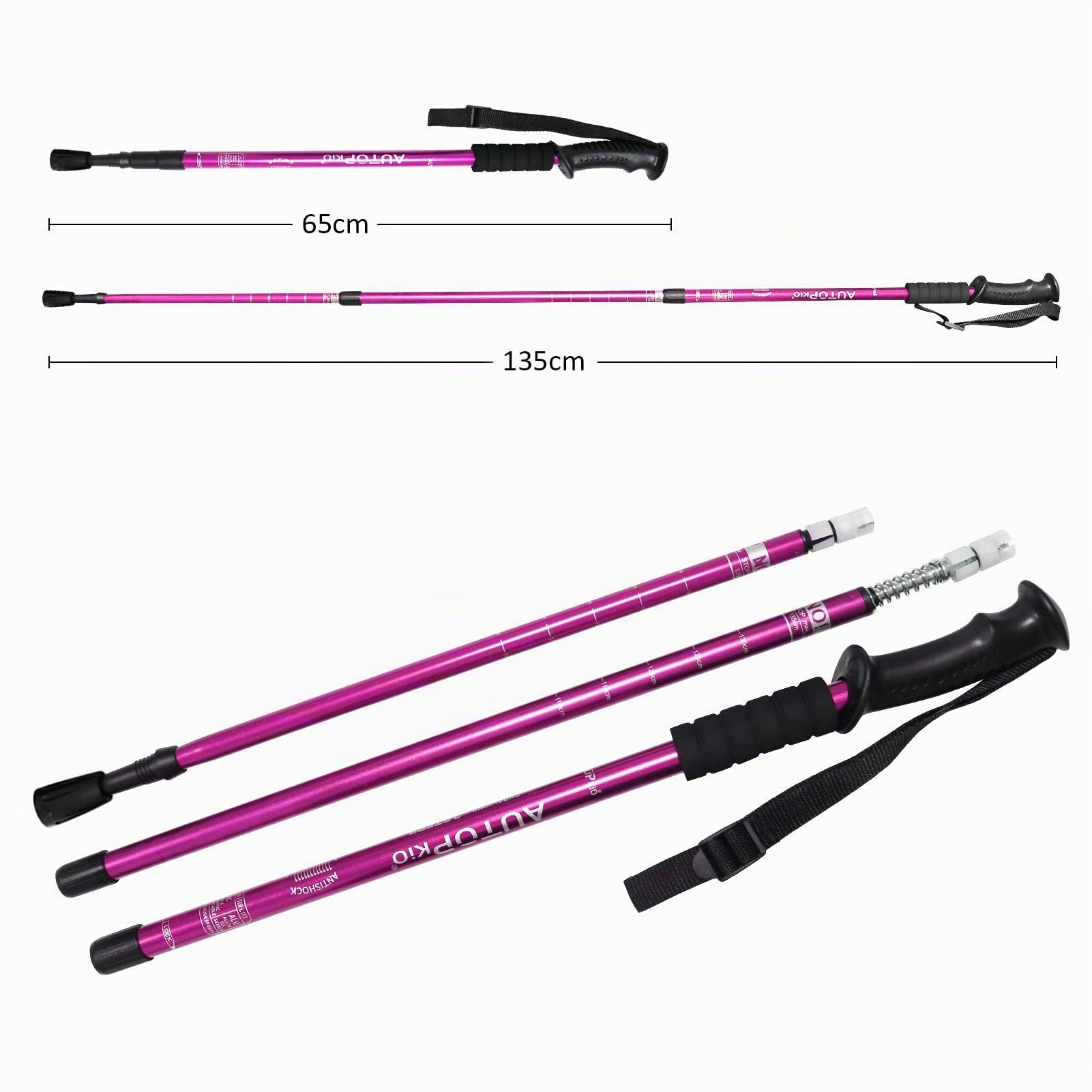AUTOPkio Baton de Marche Nordique Bâton de Randonnée Telescopique 2 Pcs Aluminium Antichoc Réglable en 35 à 135 cm Canne de Marche du Trekking Alpinisme Camping Voyage