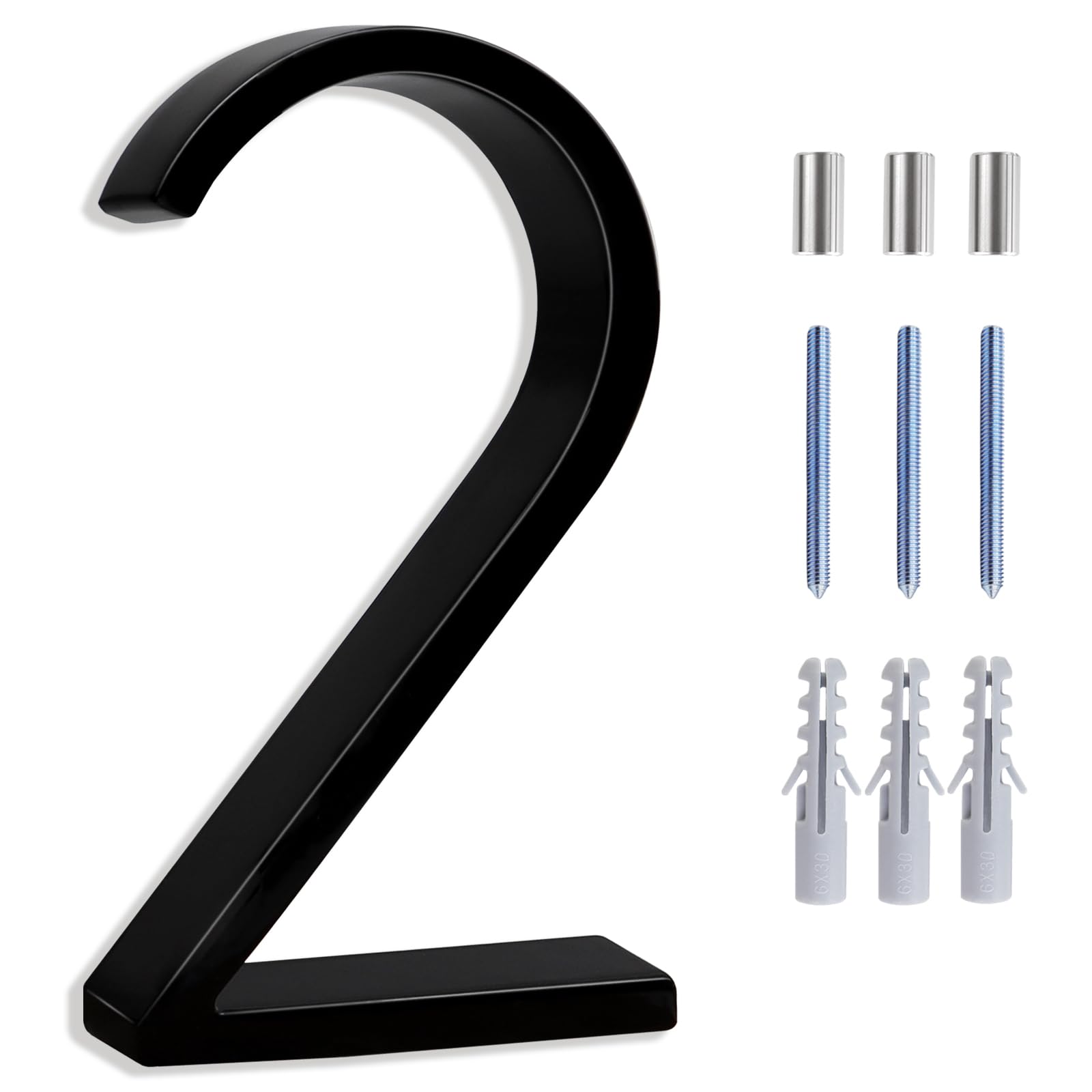 5 Inch House Numbers for Outside, Metal Modern Floating House Numbers, Garden Door Mailboxs Decor Number with Nail Kit, Visibilities Signage (Black 2)